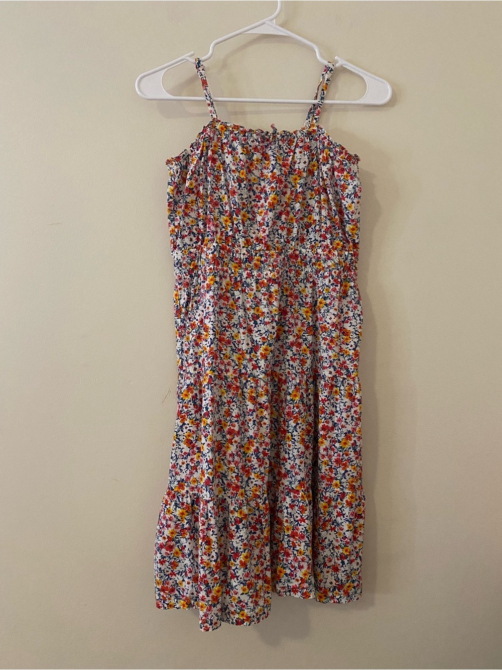 Old Navy Girls Floral Sundress - White with Pink & Orange Flowers 14-16